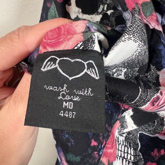 Hell Bunny Graciela Skull Circle Dress Size Medium Goth Pinup Open Back Retro - Picture 11 of 12